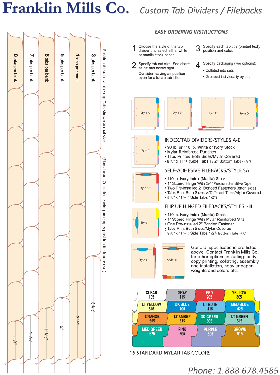 Custom Printed Chart Tab Dividers Indexing Sheets & Sets The most